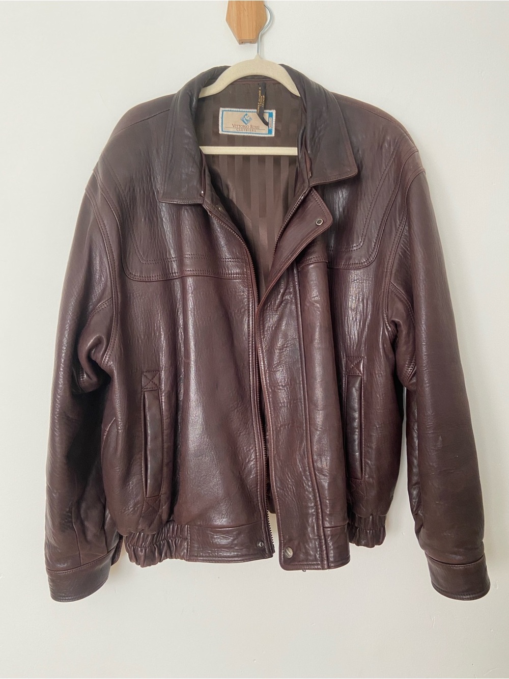 Vintage Vittorio Rossi Brown Leather Bomber Jacket size Large